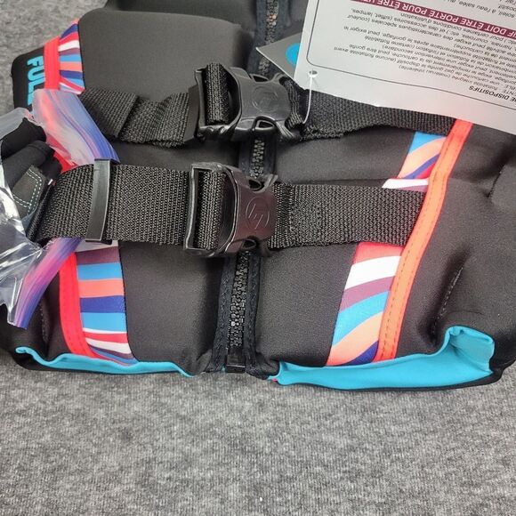 Full Throttle Women's Size S Rapid Dry Flex Back Life Jacket Black Blue Orange - Picture 4 of 9
